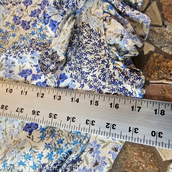 100% Silk Rebecca Taylor Blue & White Floral Dress With Ruffled Size 8 - Picture 9 of 10